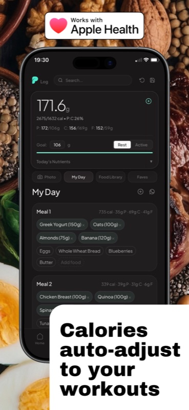 Protein and calorie tracker synced with Apple Health